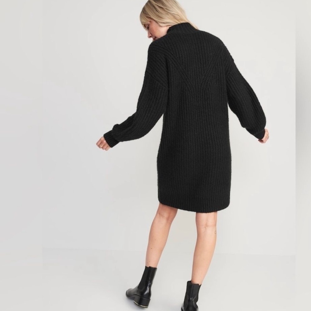 NWOT! Black Long-Sleeve Mock-Neck Mini Sweater Shift Dress - Multiple - Picture 2 of 7